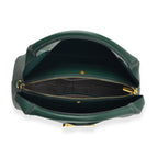 Designer Inspired Genuine Leather Horsebit Top-Handle Satchel Bag With Shoulder Strap - Dark Green_8579397_5