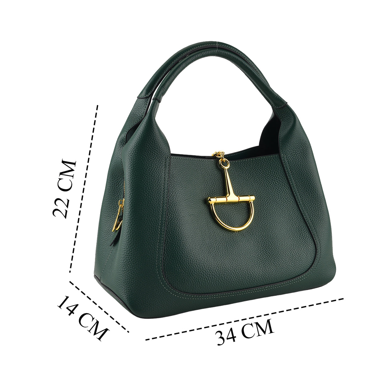 Designer Inspired Genuine Leather Horsebit Top-Handle Satchel Bag With Shoulder Strap - Dark Green 8579397 6