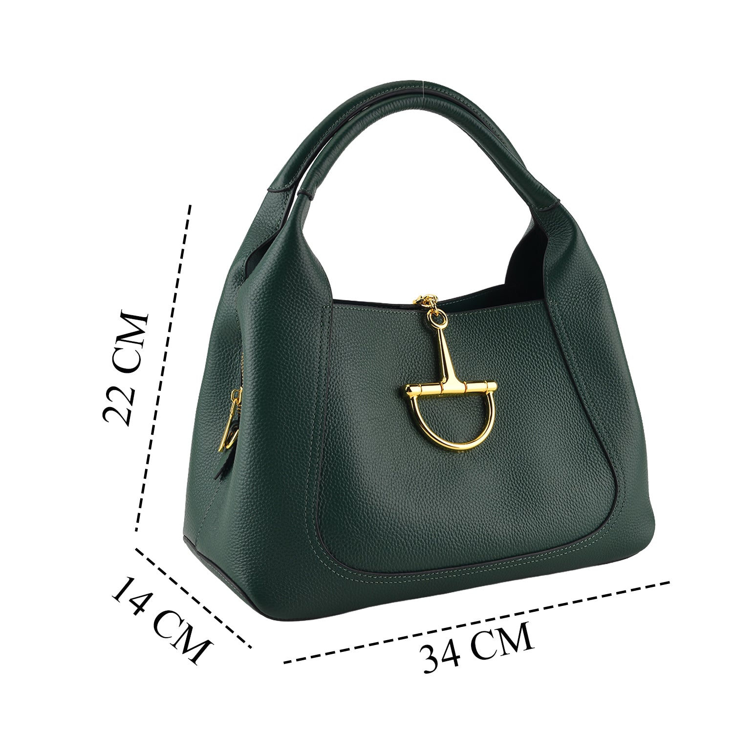 Designer Inspired Genuine Leather Horsebit Top-Handle Satchel Bag With Shoulder Strap - Dark Green 8579397 6
