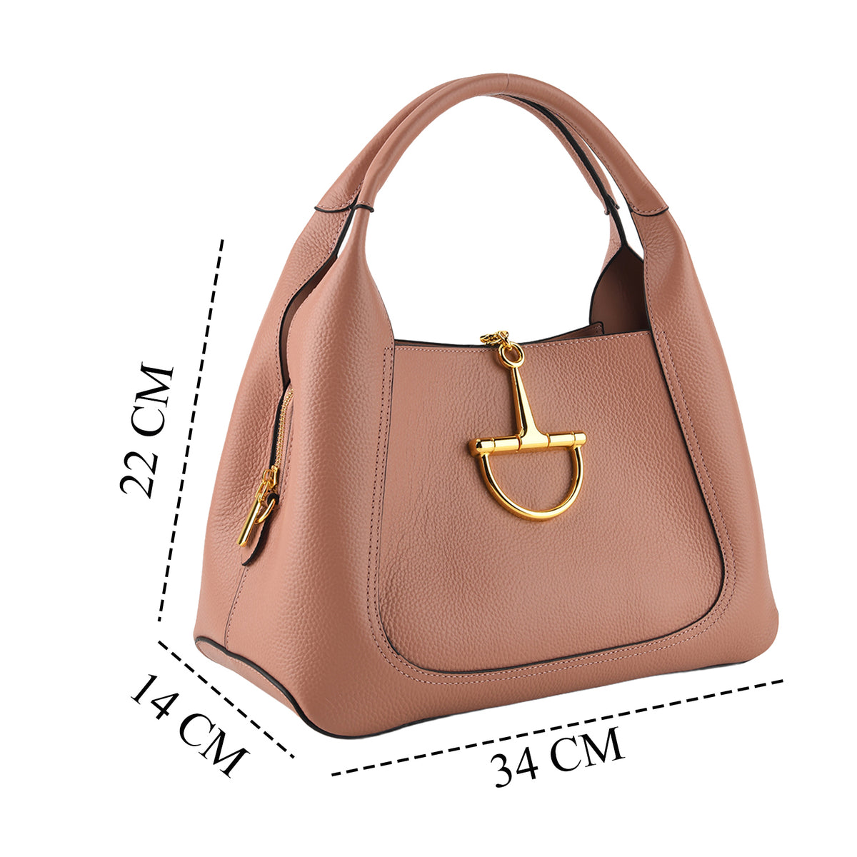 Designer Inspired Genuine Leather Horsebit Top-Handle Satchel Bag With Shoulder Strap - Dusty Pink 8579398 7