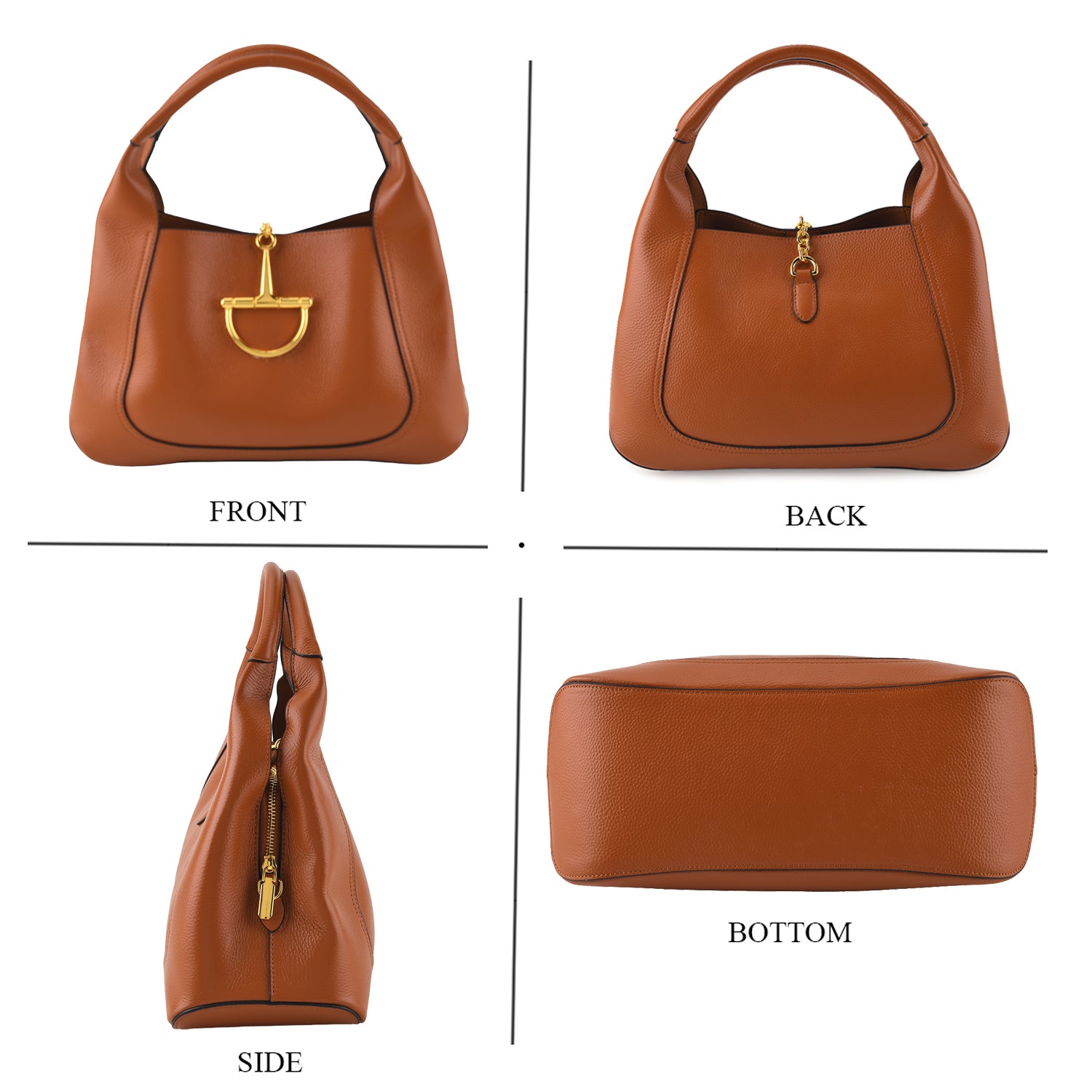 Designer Inspired Genuine Leather Horsebit Top-Handle Satchel Bag With Shoulder Strap - Tan V32520234 4