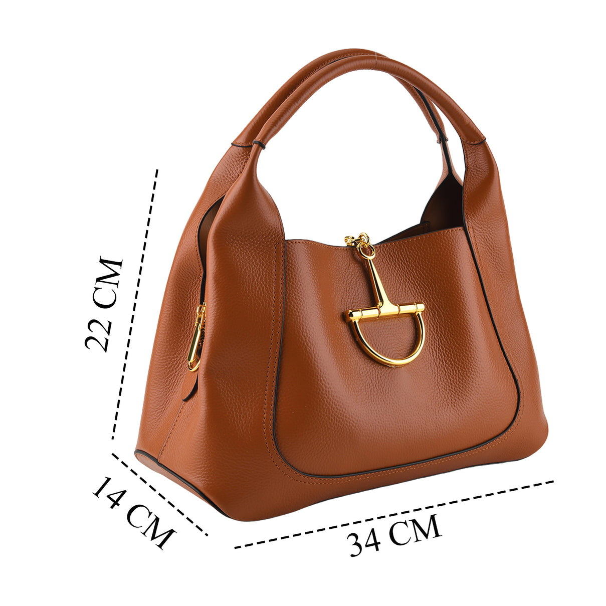 Designer Inspired Genuine Leather Horsebit Top-Handle Satchel Bag With Shoulder Strap - Tan V32520234 7