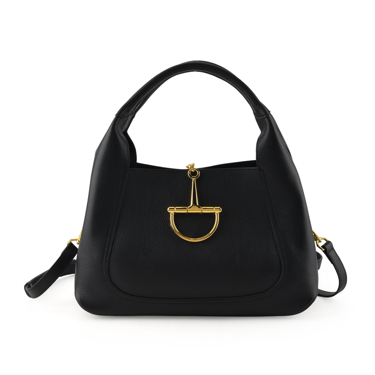 Designer Inspired Genuine Leather Horsebit Top-Handle Satchel Bag With Shoulder Strap - Black V32514188 0