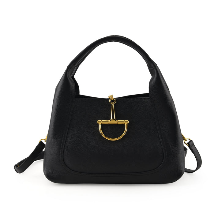 Designer Inspired Genuine Leather Horsebit Top-Handle Satchel Bag With Shoulder Strap - Black 8579410 1