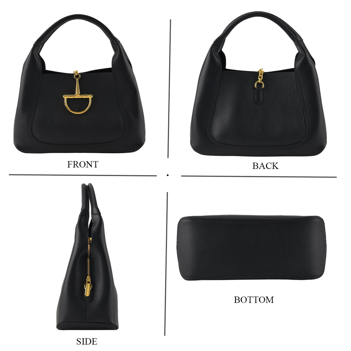 Designer Inspired Genuine Leather Horsebit Top-Handle Satchel Bag With Shoulder Strap - Black V32514188 4