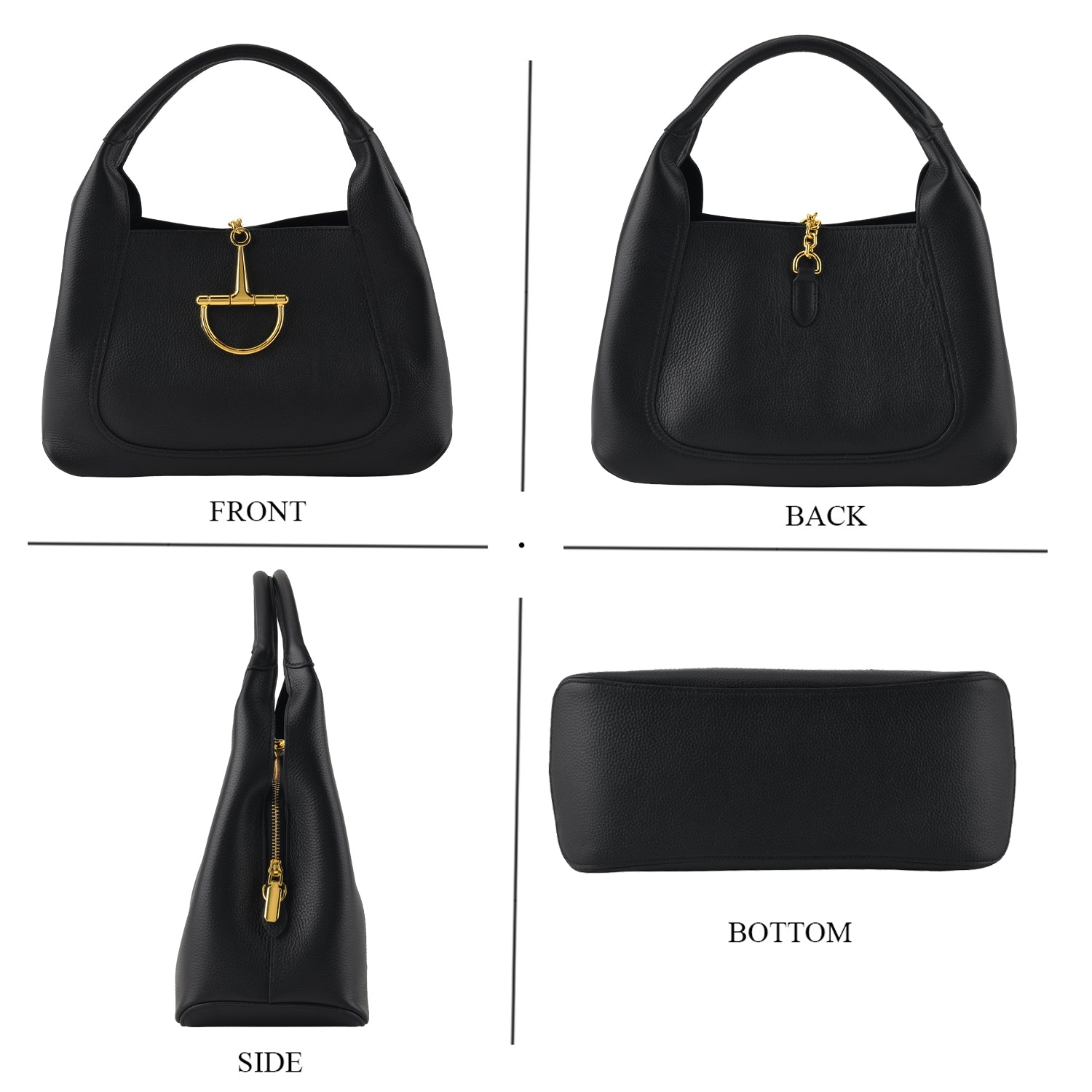 Designer Inspired Genuine Leather Horsebit Top-Handle Satchel Bag With Shoulder Strap - Black V32514188 4