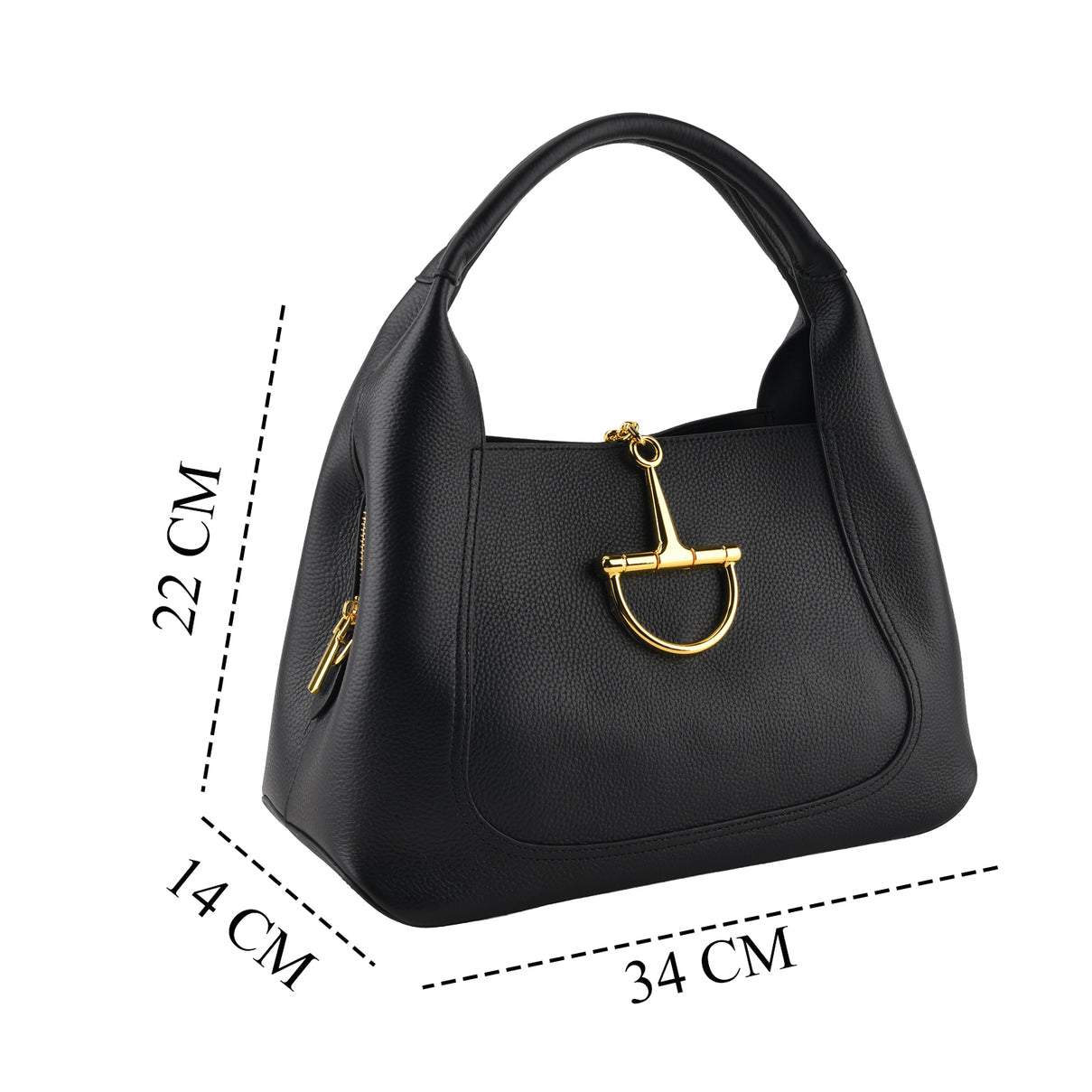 Designer Inspired Genuine Leather Horsebit Top-Handle Satchel Bag With Shoulder Strap - Black V32514188 6