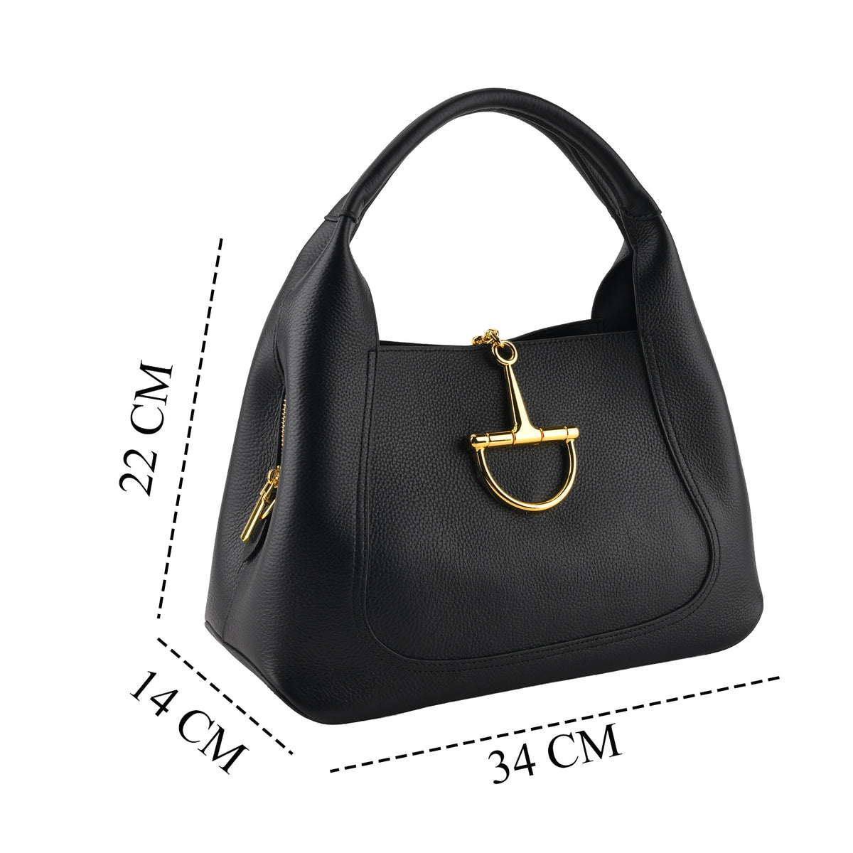 Designer Inspired Genuine Leather Horsebit Top-Handle Satchel Bag With Shoulder Strap - Black V32514188 6