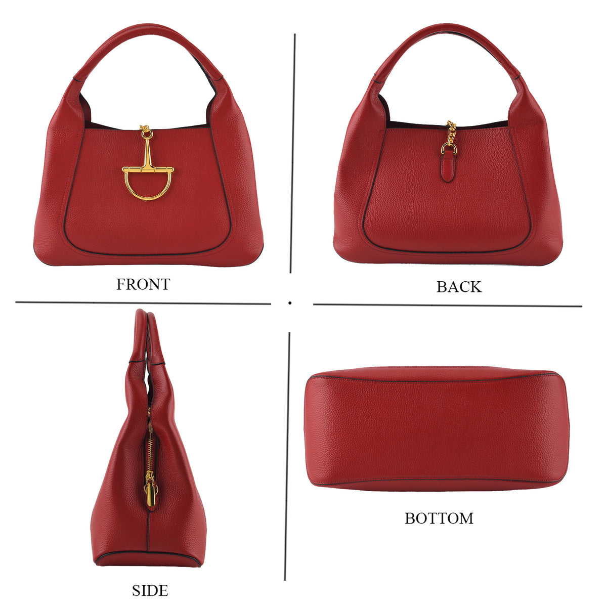 Designer Inspired Genuine Leather Horsebit Top-Handle Satchel Bag With Shoulder Strap - Dark Red V32735798 4