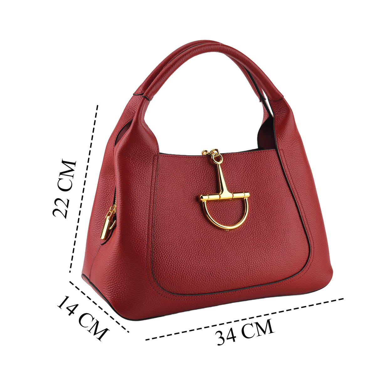 Designer Inspired Genuine Leather Horsebit Top-Handle Satchel Bag With Shoulder Strap - Dark Red V32735798 7
