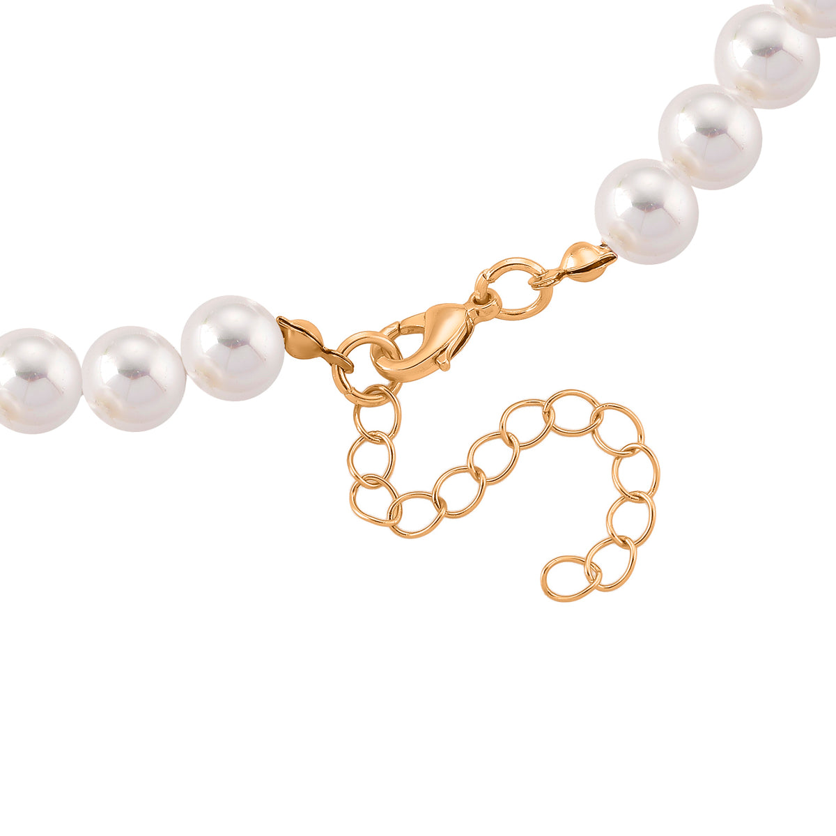 Pink Glass, White Crystal &amp; White Shell Pearl Heart Necklace (Size - 20+2 Ext) in Yellow Tone V32513122 4