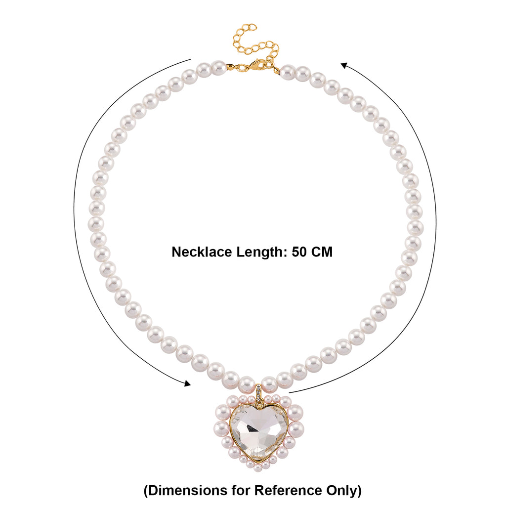 Pink Glass, White Crystal & White Shell Pearl Heart Necklace (Size - 20+2 Ext) in Yellow Tone_8579430_4