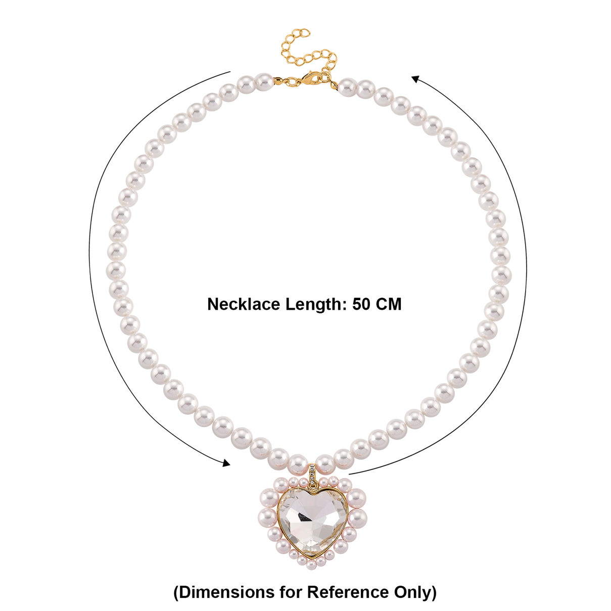 Pink Glass, White Crystal &amp; White Shell Pearl Heart Necklace (Size - 20+2 Ext) in Yellow Tone V32513122 5