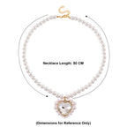 Pink Glass, White Crystal & White Shell Pearl Heart Necklace (Size - 20+2 Ext) in Yellow Tone_8579430_4