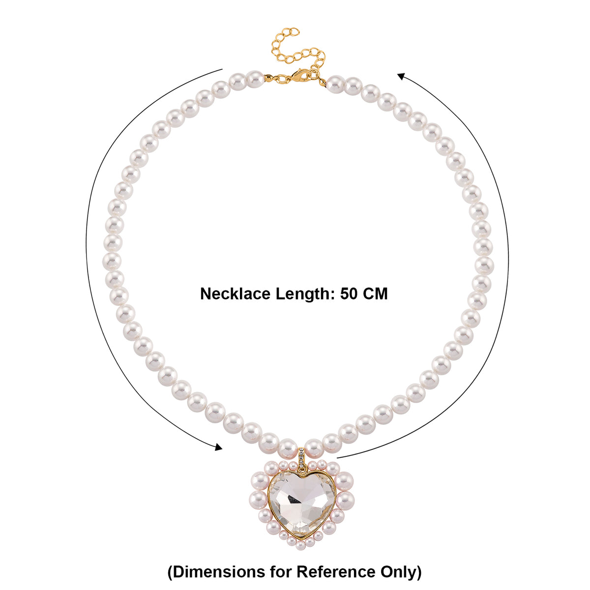Pink Glass, White Crystal &amp; White Shell Pearl Heart Necklace (Size - 20+2 Ext) in Yellow Tone V32513122 5