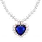 Blue Glass, White Crystal & White Shell Pearl Heart Necklace (Size - 20+2 Ext)_8579432
