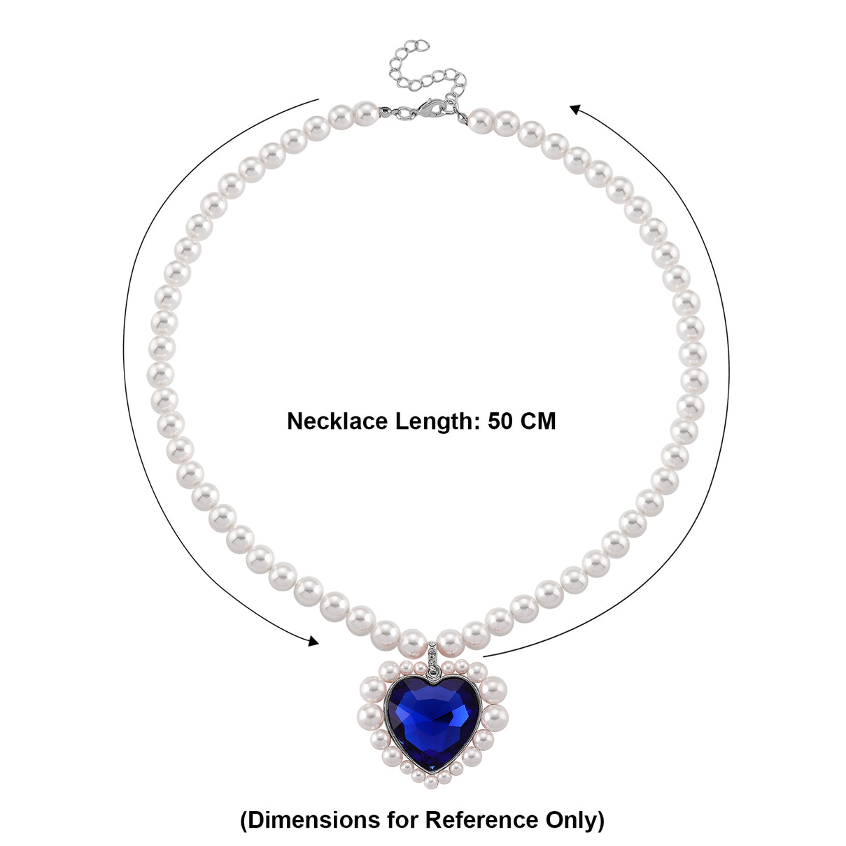 Blue Glass, White Crystal &amp; White Shell Pearl Heart Necklace (Size - 20+2 Ext) V32512873 5