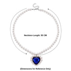 Blue Glass, White Crystal & White Shell Pearl Heart Necklace (Size - 20+2 Ext)_8579432_4