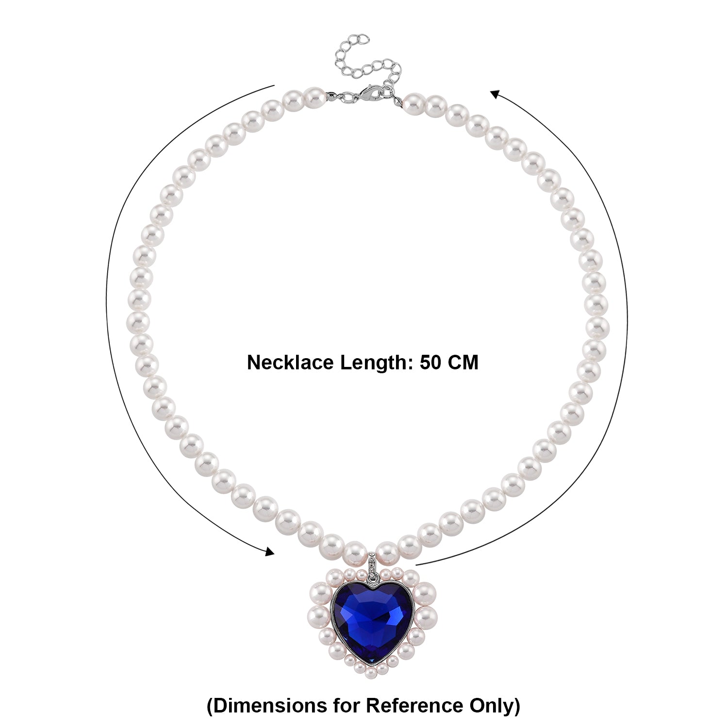 Blue Glass, White Crystal &amp; White Shell Pearl Heart Necklace (Size - 20+2 Ext) V32512873 5