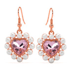 White Shell Pearl & Pink Crystal Dangling Heart Earring with Hook in Rose Tone_8579433