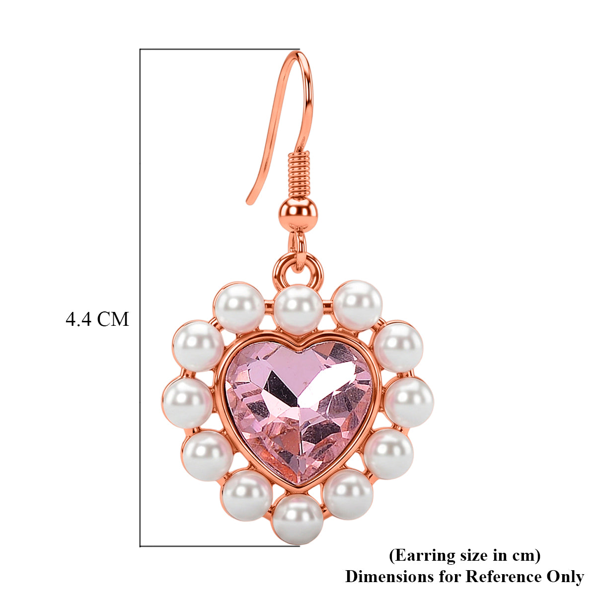 White Shell Pearl &amp; Pink Crystal Dangling Heart Earring with Hook in Rose Tone V32367274 4