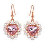 White Shell Pearl & Blue Crystal Dangling Heart Earring with Hook