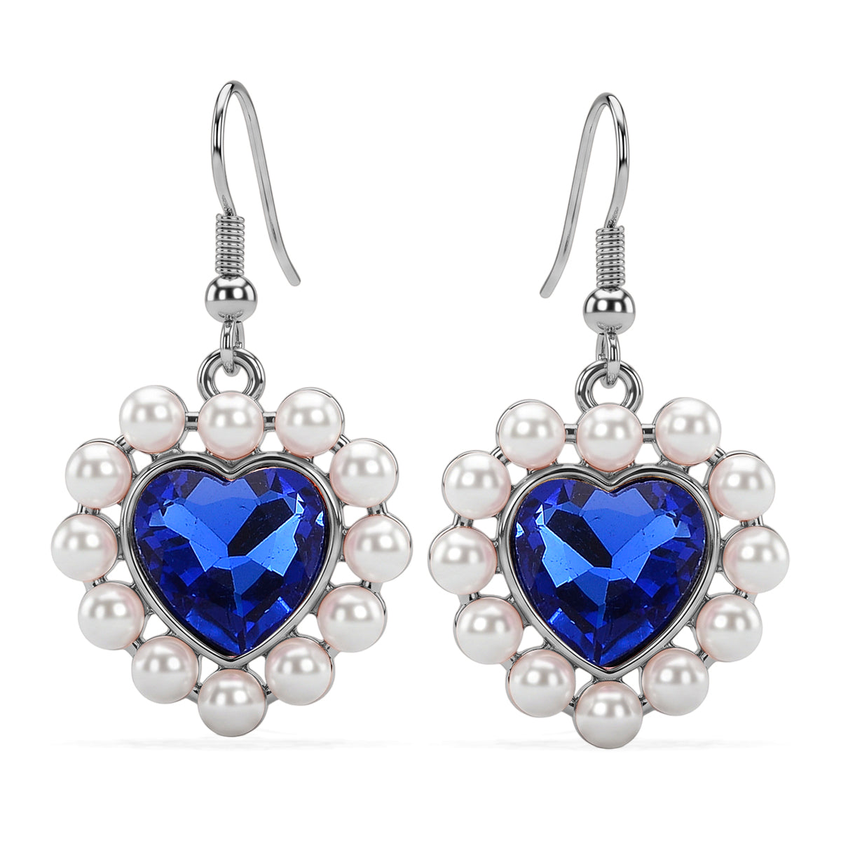 White Shell Pearl &amp; Blue Crystal Dangling Heart Earring with Hook 8579462 0