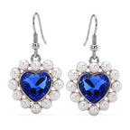 White Shell Pearl & Blue Crystal Dangling Heart Earring with Hook_8579462