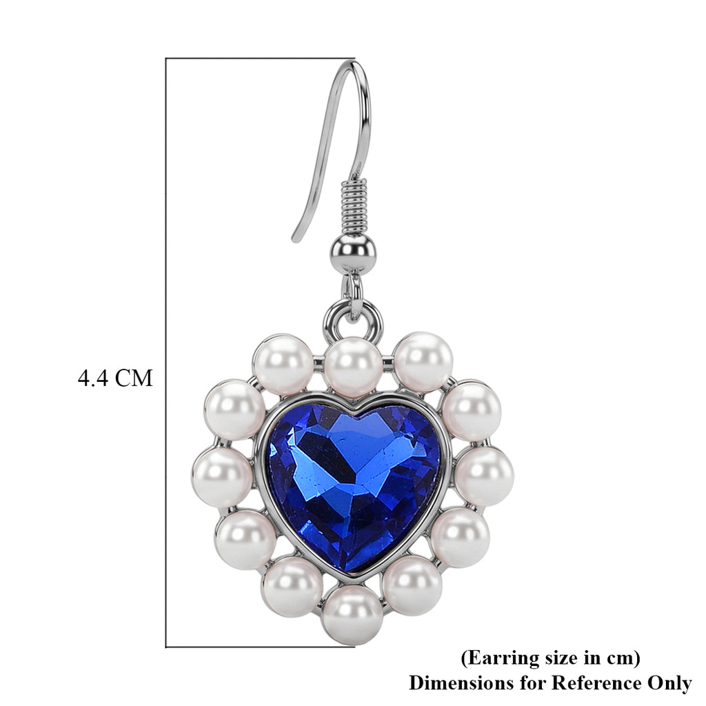 White Shell Pearl & Blue Crystal Dangling Heart Earring with Hook_8579462_4