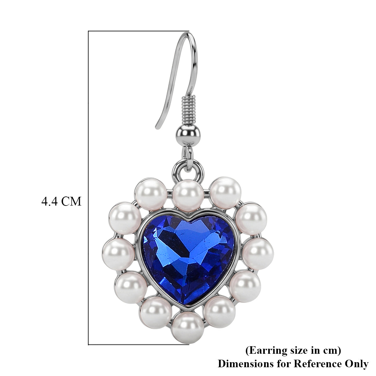 White Shell Pearl &amp; Blue Crystal Dangling Heart Earring with Hook V32358728 4