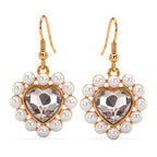 White Shell Pearl & White Crystal Dangling Heart Earring with Hook in Yellow Tone_8579463
