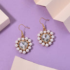 White Shell Pearl & White Crystal Dangling Heart Earring with Hook in Yellow Tone_8579463_1