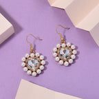 White Shell Pearl & Blue Crystal Dangling Heart Earring with Hook