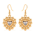 White Shell Pearl & White Crystal Dangling Heart Earring with Hook in Yellow Tone_8579463_3