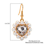 White Shell Pearl & White Crystal Dangling Heart Earring with Hook in Yellow Tone_8579463_4