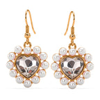 White Shell Pearl & Blue Crystal Dangling Heart Earring with Hook