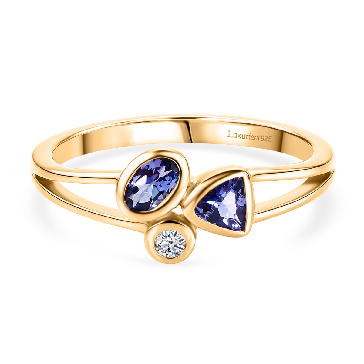 Luxuriant - Tanzanite &amp; Lab Grown Diamond (SI/G-H) Ring in Yellow Gold Plated Sterling Silver 0.55 Ct. V32605967 0