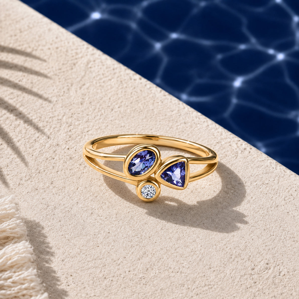 Luxuriant - Tanzanite &amp; Lab Grown Diamond (SI/G-H) Ring in Yellow Gold Plated Sterling Silver 0.55 Ct. V32605967 3