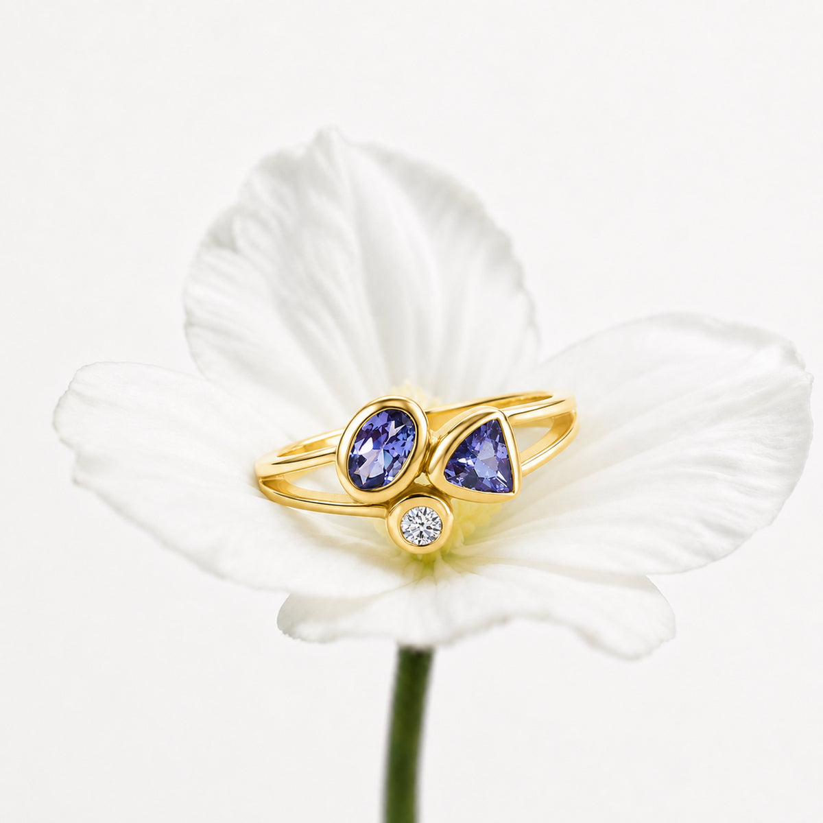 Luxuriant - Tanzanite &amp; Lab Grown Diamond (SI/G-H) Ring in Yellow Gold Plated Sterling Silver 0.55 Ct. V32605967 7
