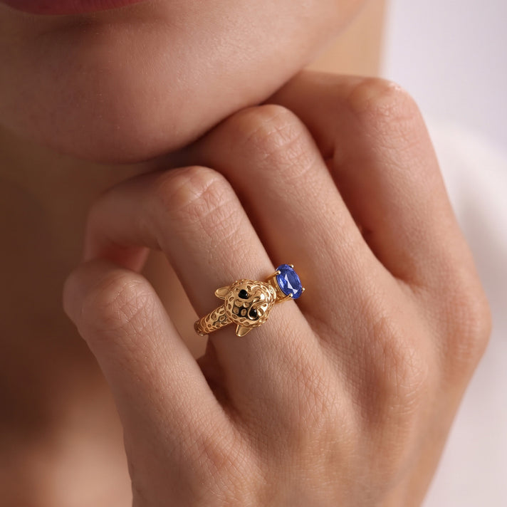 Live From Tanzania - D'Joy - Tanzanite &amp; Black Spinel Living Creature Panther Ring in 18K Vermeil Yellow Gold Plated Sterling Silver 8579473 2