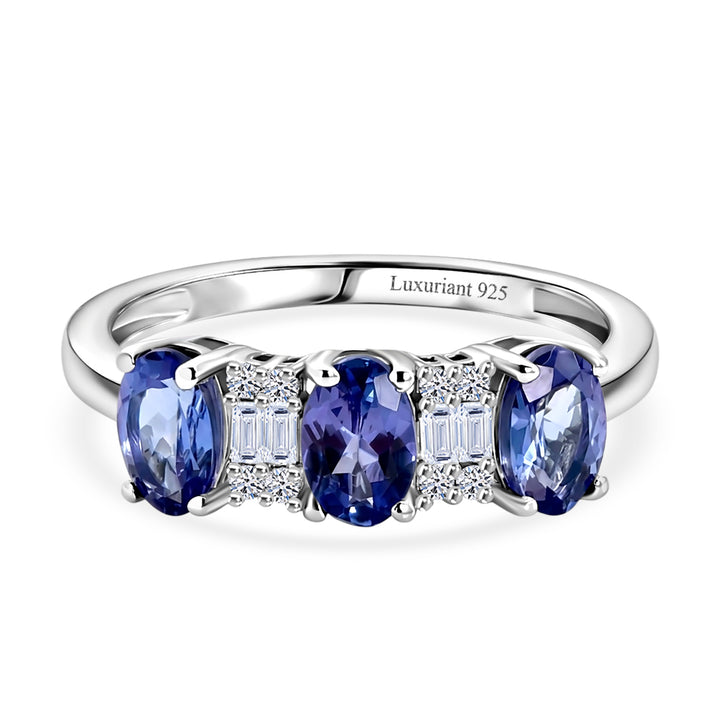 Luxuriant - Tanzanite &amp; Lab Grown Diamond (SI-G-H) Ring in Rhodium Overlay Sterling Silver 1.54 Ct. 8579482 1