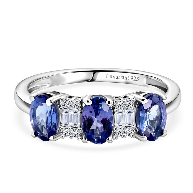 Luxuriant - Tanzanite & Lab Grown Diamond (SI/G-H) Ring in Rhodium Overlay Sterling Silver 1.54 Ct._8579482