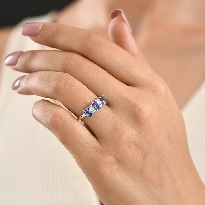 Luxuriant - Tanzanite &amp; Lab Grown Diamond (SI-G-H) Ring in Rhodium Overlay Sterling Silver 1.54 Ct. 8579482 2