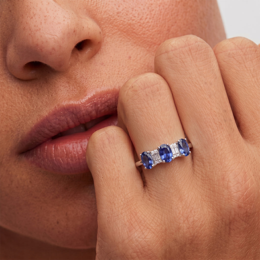 Luxuriant - Tanzanite & Lab Grown Diamond (SI/G-H) Ring in Rhodium Overlay Sterling Silver 1.54 Ct._8579482_4
