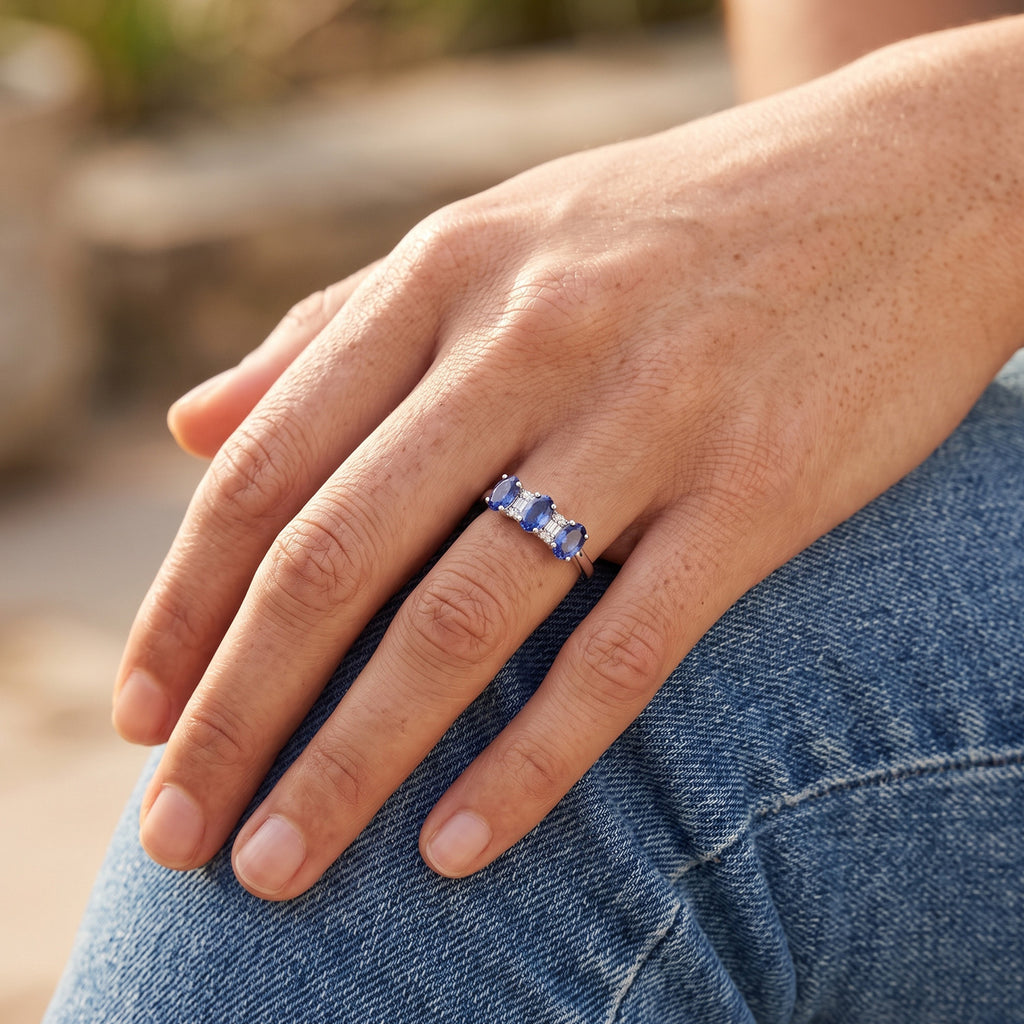 Luxuriant - Tanzanite & Lab Grown Diamond (SI/G-H) Ring in Rhodium Overlay Sterling Silver 1.54 Ct._8579482_5