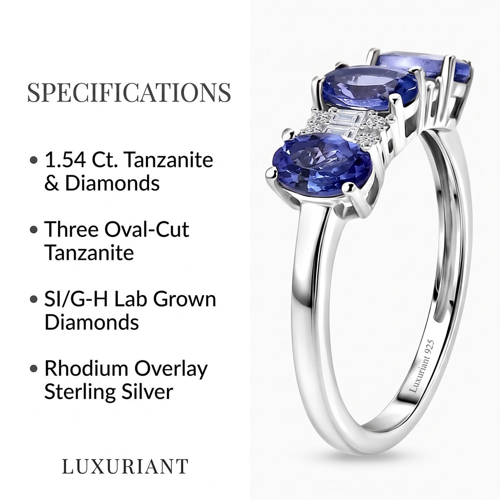 Luxuriant - Tanzanite & Lab Grown Diamond (SI/G-H) Ring in Rhodium Overlay Sterling Silver 1.54 Ct._8579482_6