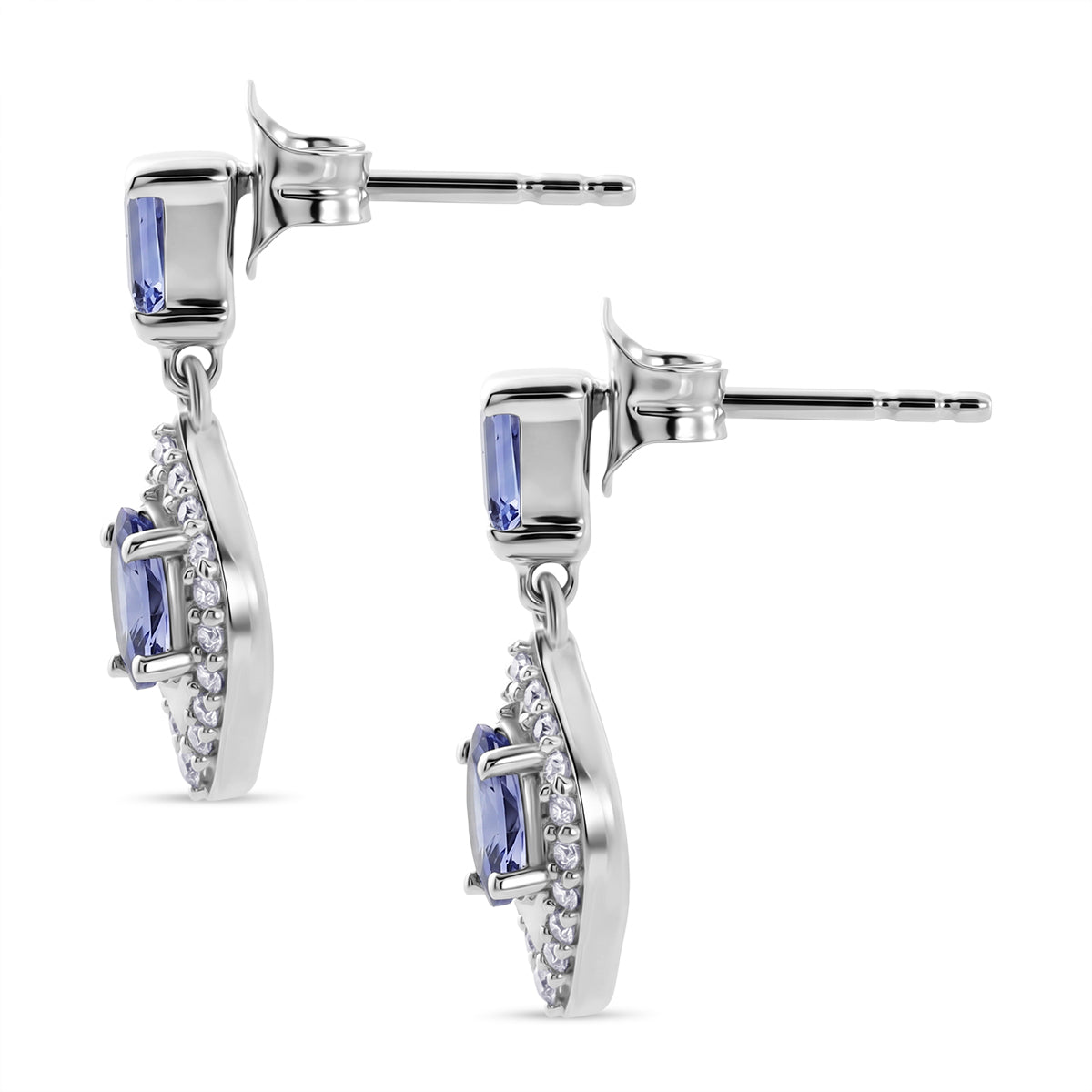 D'Joy - Tanzanite &amp; White Zircon Dangling Earring with Push Post in Rhodium Overlay Sterling Silver 1.30 Ct. 8579493 4