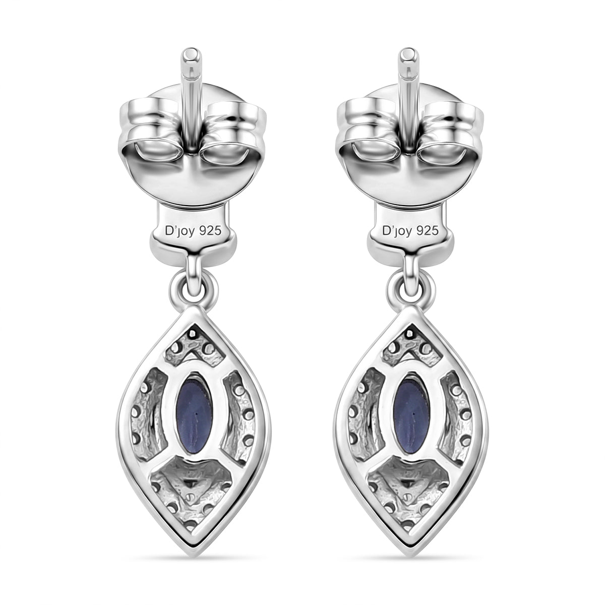 D'Joy - Tanzanite &amp; White Zircon Dangling Earring with Push Post in Rhodium Overlay Sterling Silver 1.30 Ct. 8579493 5