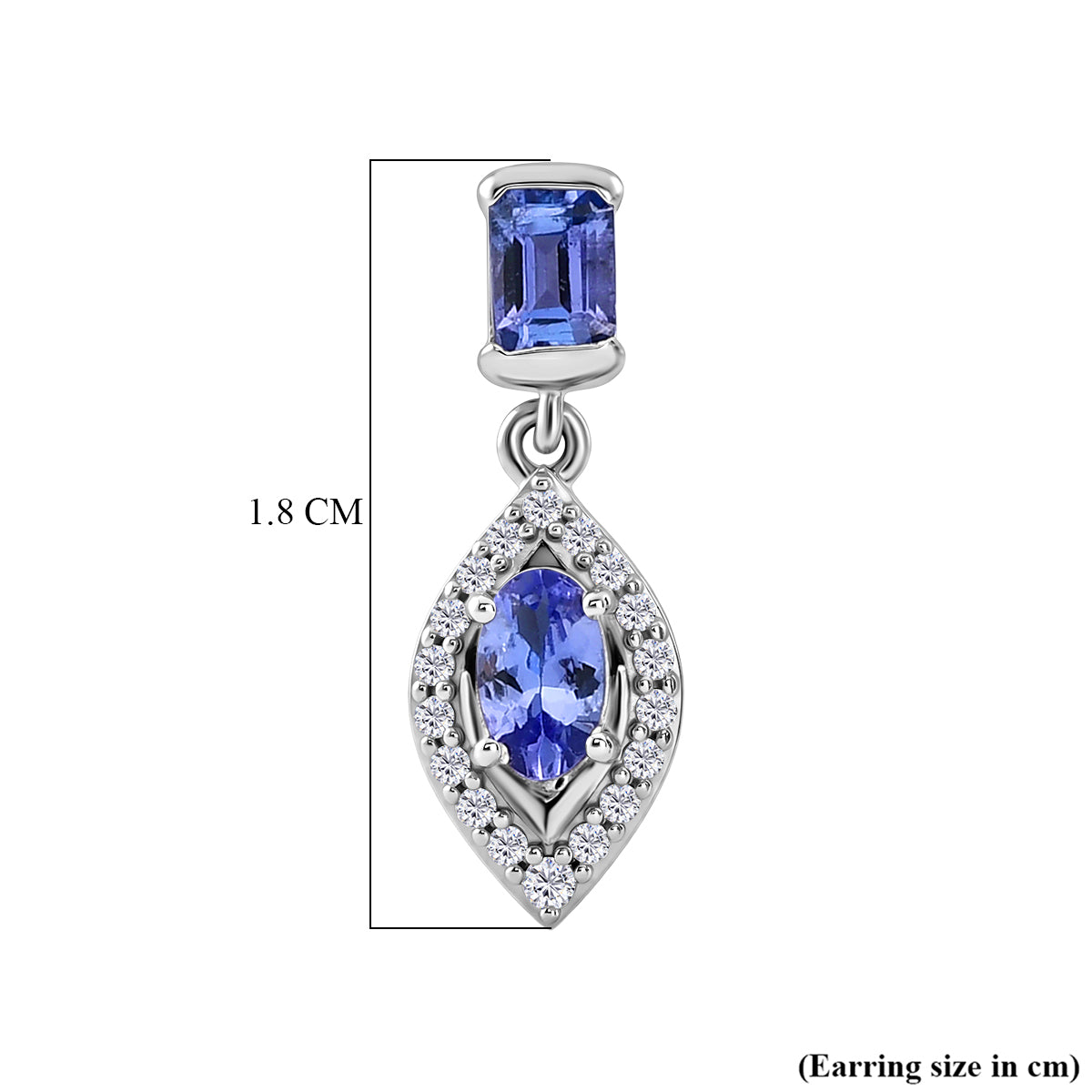 D'Joy - Tanzanite &amp; White Zircon Dangling Earring with Push Post in Rhodium Overlay Sterling Silver 1.30 Ct. 8579493 6
