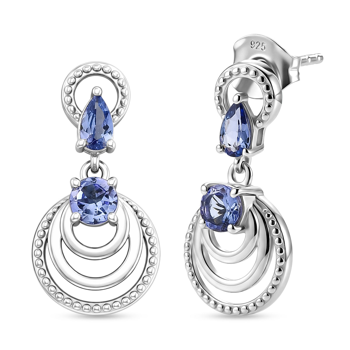 D'Joy - Tanzanite Dangling Earring with Push Post in Rhodium Overlay Sterling Silver 8579554 0